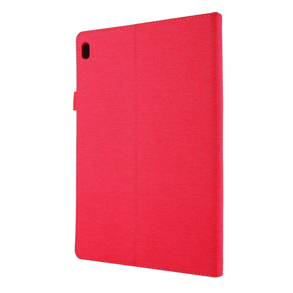 Cloth Texture Leather Tablet Shell with Card Holder Stand for Lenovo Tab E10 - Red