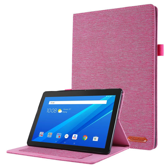 Cloth Texture Leather Tablet Shell with Card Holder Stand for Lenovo Tab E10 - Rose