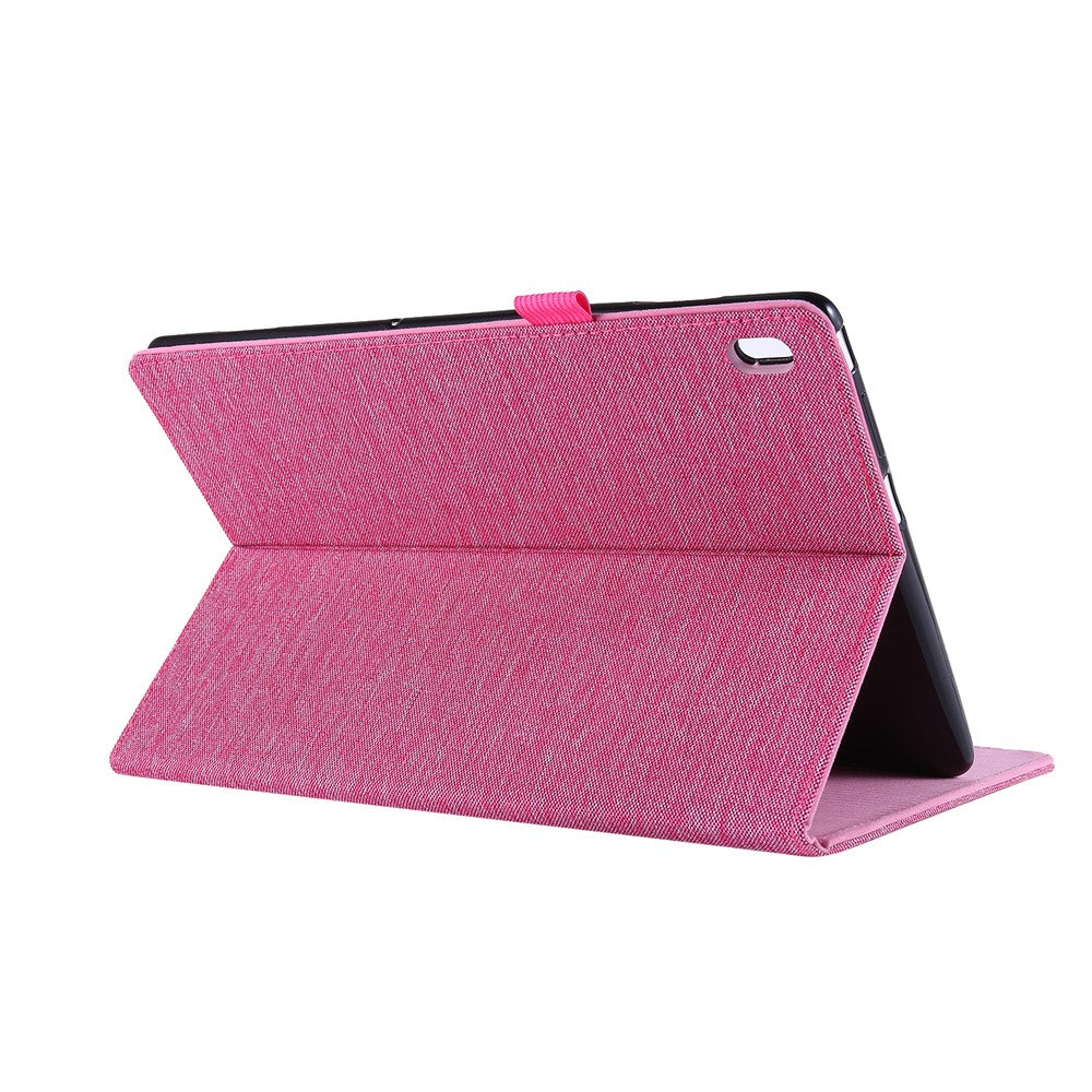 Cloth Texture Leather Tablet Shell with Card Holder Stand for Lenovo Tab E10 - Rose