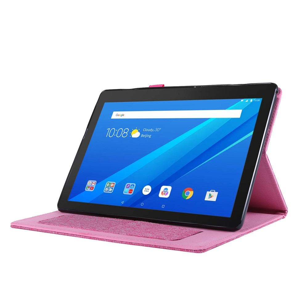 Cloth Texture Leather Tablet Shell with Card Holder Stand for Lenovo Tab E10 - Rose