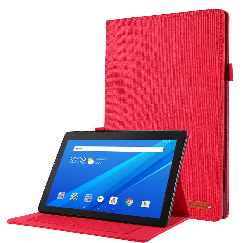 Cloth Texture Card Slots Leather Protective Case for Lenovo Tab M10 TB-X605F - Red