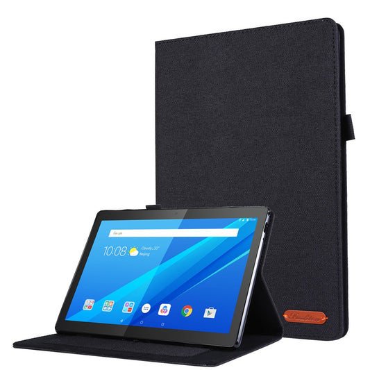 Cloth Texture Card Holder Stand Leather Case for Lenovo Tab P10 - Black