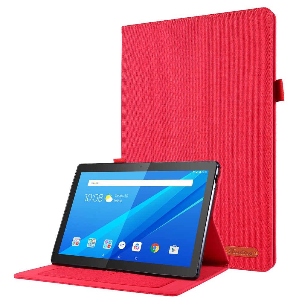 Cloth Texture Card Holder Stand Leather Case for Lenovo Tab P10 - Red