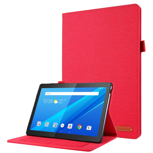Cloth Texture Card Holder Stand Leather Case for Lenovo Tab P10 - Red