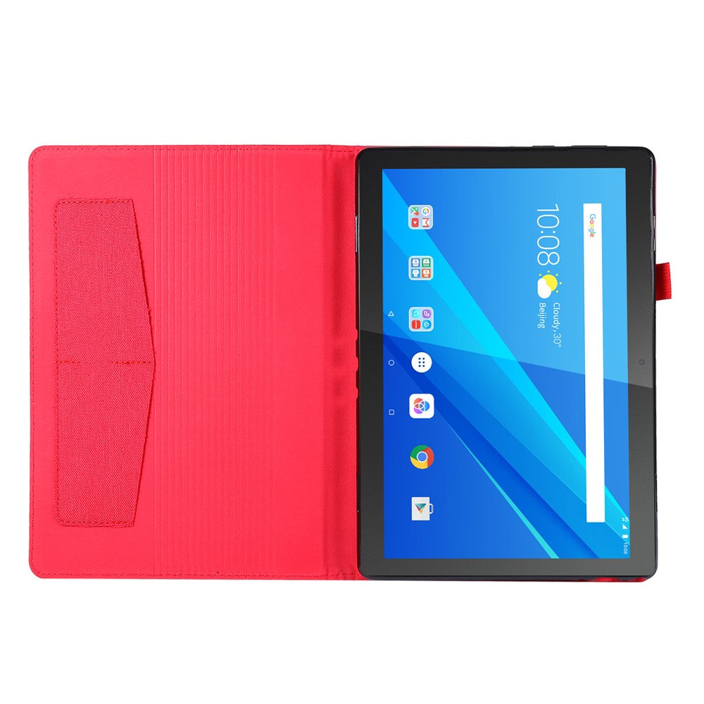 Cloth Texture Card Holder Stand Leather Case for Lenovo Tab P10 - Red