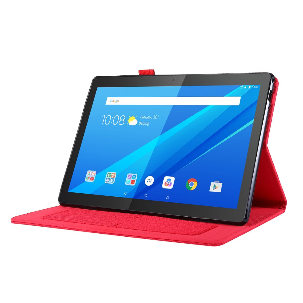 Cloth Texture Card Holder Stand Leather Case for Lenovo Tab P10 - Red