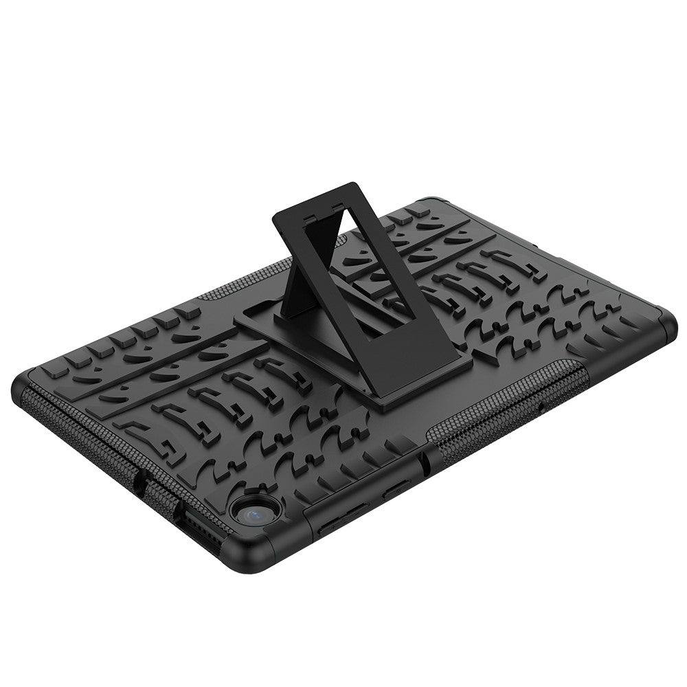 Cool Tyre Pattern PC + TPU Tablet Back Case with Kickstand for Lenovo Tab M10 Plus TB-X606F / Tab K10 - Black