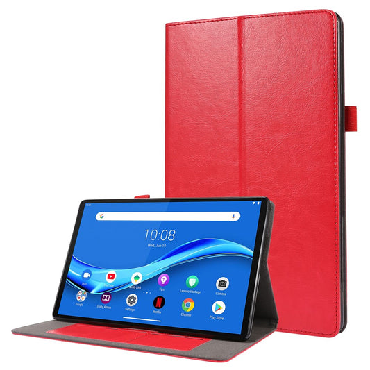 Crazy Horse Texture Leather Two-Fold Design Cover Case for Lenovo Tab M10 Plus - Red