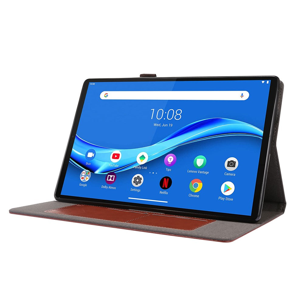 Crazy Horse Texture Leather Two-Fold Design Cover Case for Lenovo Tab M10 Plus - Brown