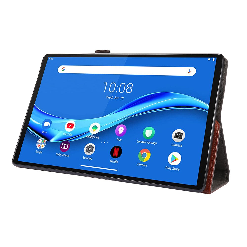 Crazy Horse Texture Leather Two-Fold Design Cover Case for Lenovo Tab M10 Plus - Brown