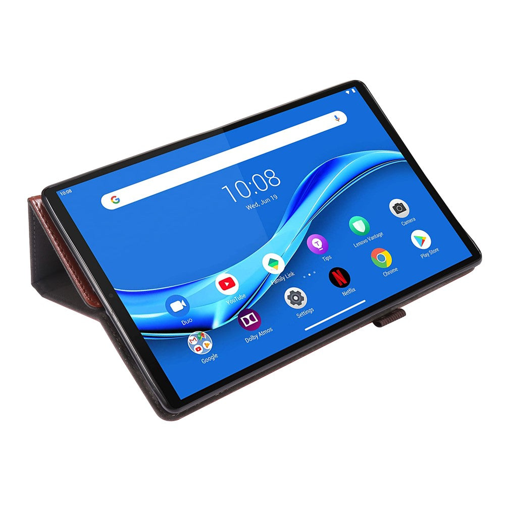 Crazy Horse Texture Leather Two-Fold Design Cover Case for Lenovo Tab M10 Plus - Brown