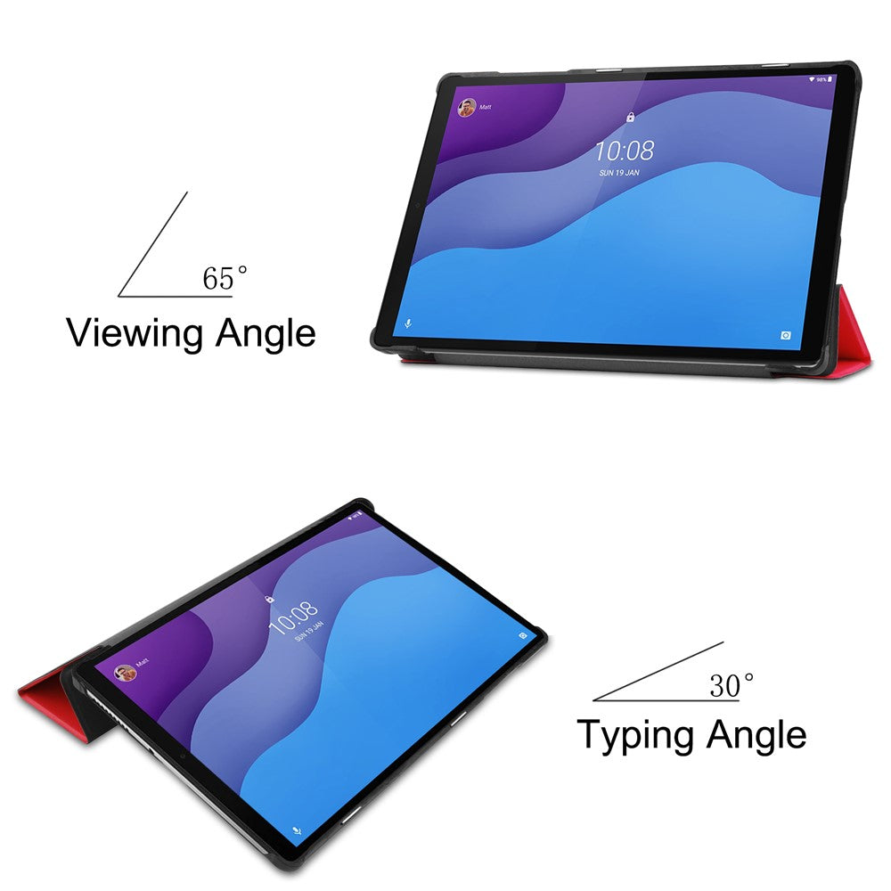 Tri-fold Leather Stand Tablet Case Narrow Bezel Multi-Color Tablet Cover for Lenovo Tab M10 HD Gen 2 TB-X306F/TB-X306X - Red