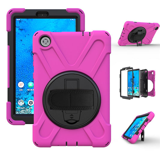 360° Swivel PC + Silicone Kickstand Tablet Case with Shoulder Strap for Lenovo Tab M8 (HD) TB-8505X / 8505F / Tab M8 (3rd Gen) 8506F - Rose