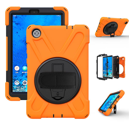 360° Swivel PC + Silicone Kickstand Tablet Case with Shoulder Strap for Lenovo Tab M8 (HD) TB-8505X / 8505F / Tab M8 (3rd Gen) 8506F - Orange