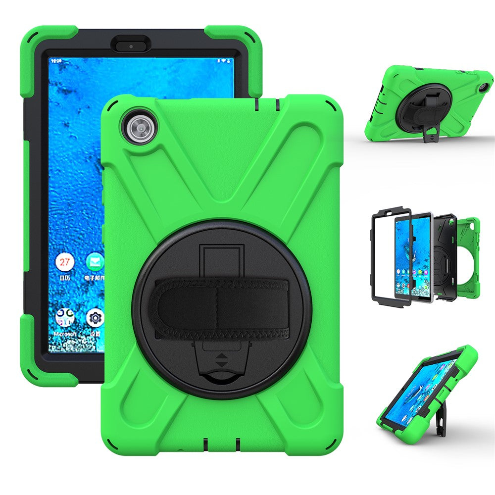 360° Swivel PC + Silicone Kickstand Tablet Case with Shoulder Strap for Lenovo Tab M8 (HD) TB-8505X / 8505F / Tab M8 (3rd Gen) 8506F - Green