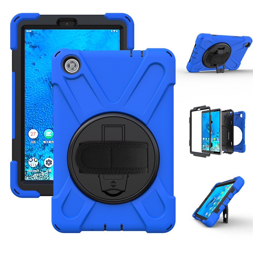 360° Swivel PC + Silicone Kickstand Tablet Case with Shoulder Strap for Lenovo Tab M8 (HD) TB-8505X / 8505F / Tab M8 (3rd Gen) 8506F - Blue