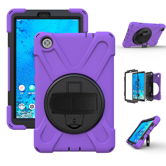 360° Swivel PC + Silicone Kickstand Tablet Case with Shoulder Strap for Lenovo Tab M8 (HD) TB-8505X / 8505F / Tab M8 (3rd Gen) 8506F - Purple