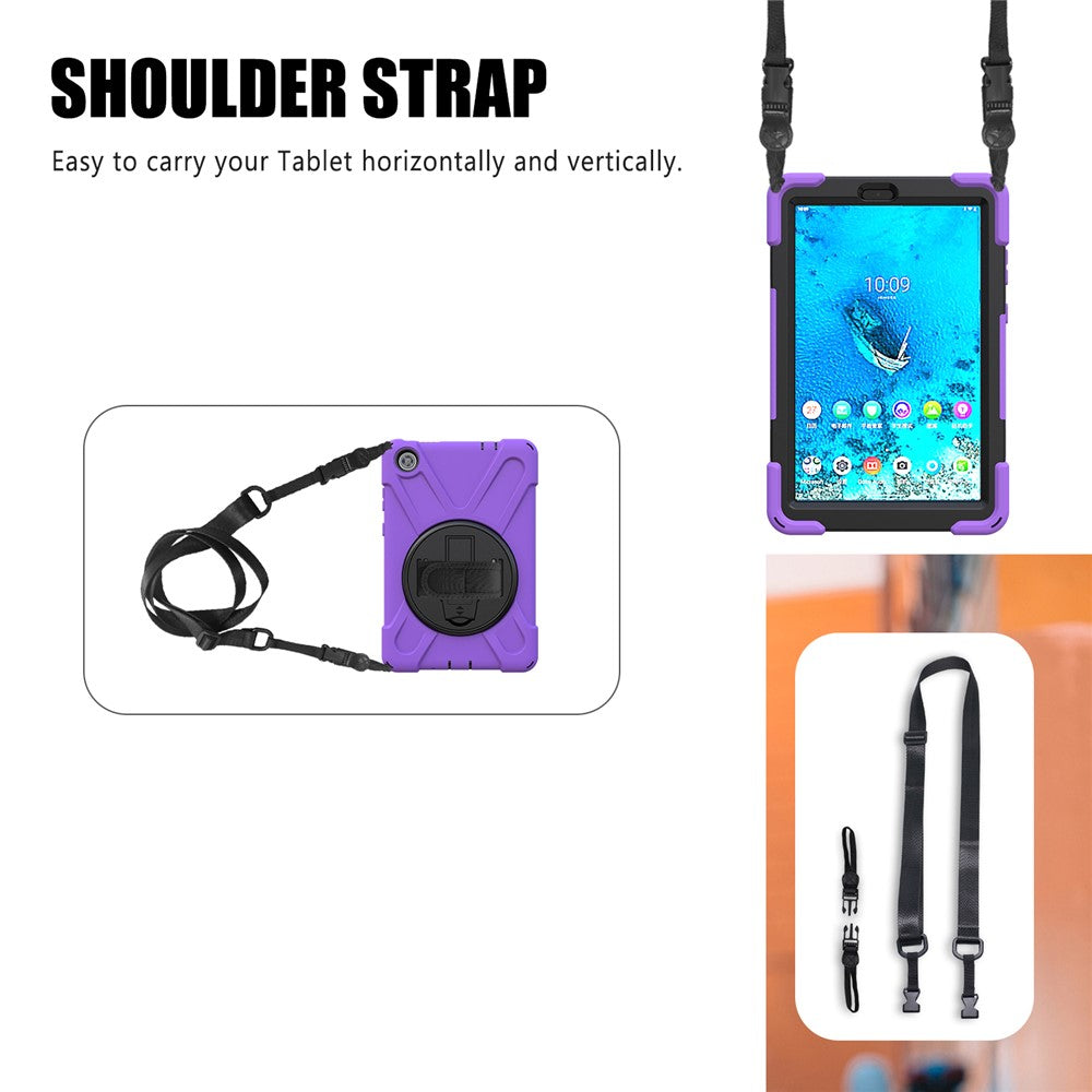 360° Swivel PC + Silicone Kickstand Tablet Case with Shoulder Strap for Lenovo Tab M8 (HD) TB-8505X / 8505F / Tab M8 (3rd Gen) 8506F - Purple