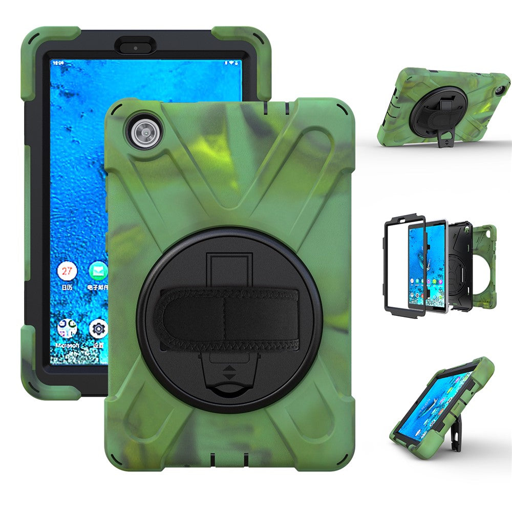 360° Swivel PC + Silicone Kickstand Tablet Case with Shoulder Strap for Lenovo Tab M8 (HD) TB-8505X / 8505F / Tab M8 (3rd Gen) 8506F - Army Green