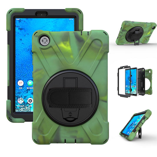 360° Swivel PC + Silicone Kickstand Tablet Case with Shoulder Strap for Lenovo Tab M8 (HD) TB-8505X / 8505F / Tab M8 (3rd Gen) 8506F - Army Green