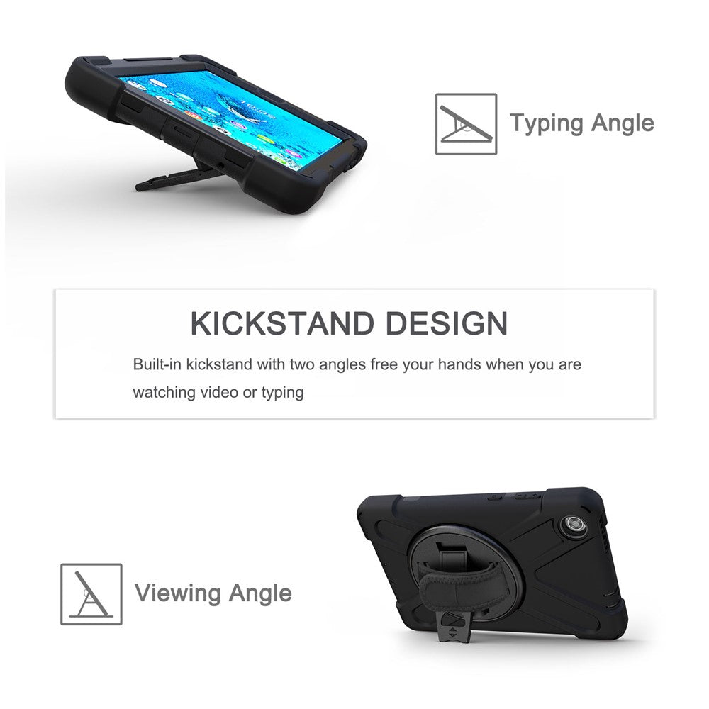 360° Swivel PC + Silicone Kickstand Tablet Case with Pen Slot Hand Band for Lenovo Tab M8 8" TB-8505F/8505X 2019 - Black