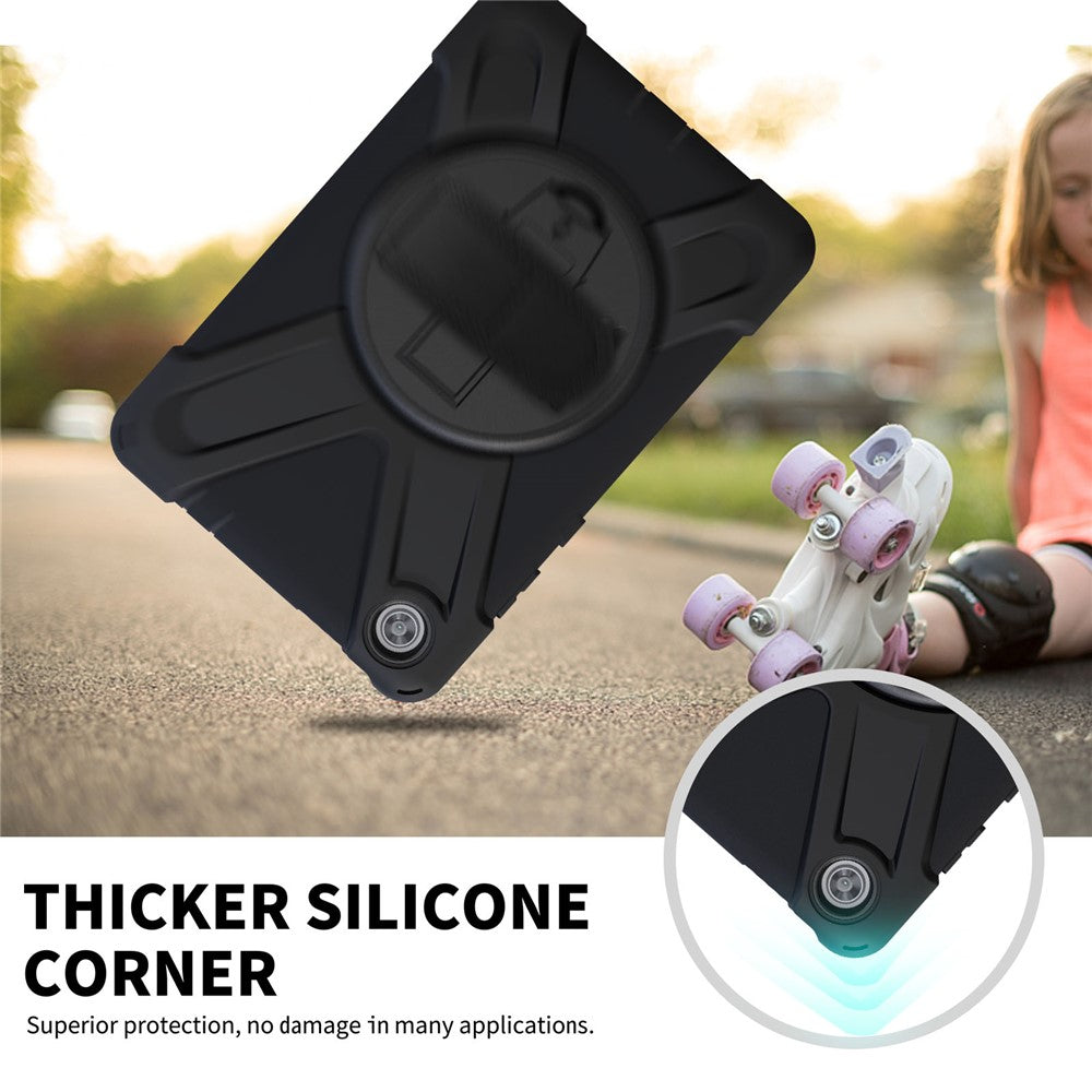 360° Swivel PC + Silicone Kickstand Tablet Case with Pen Slot Hand Band for Lenovo Tab M8 8" TB-8505F/8505X 2019 - Black