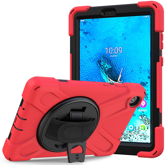 360° Swivel PC + Silicone Kickstand Tablet Case with Pen Slot Hand Band for Lenovo Tab M8 8" TB-8505F/8505X 2019 - Red
