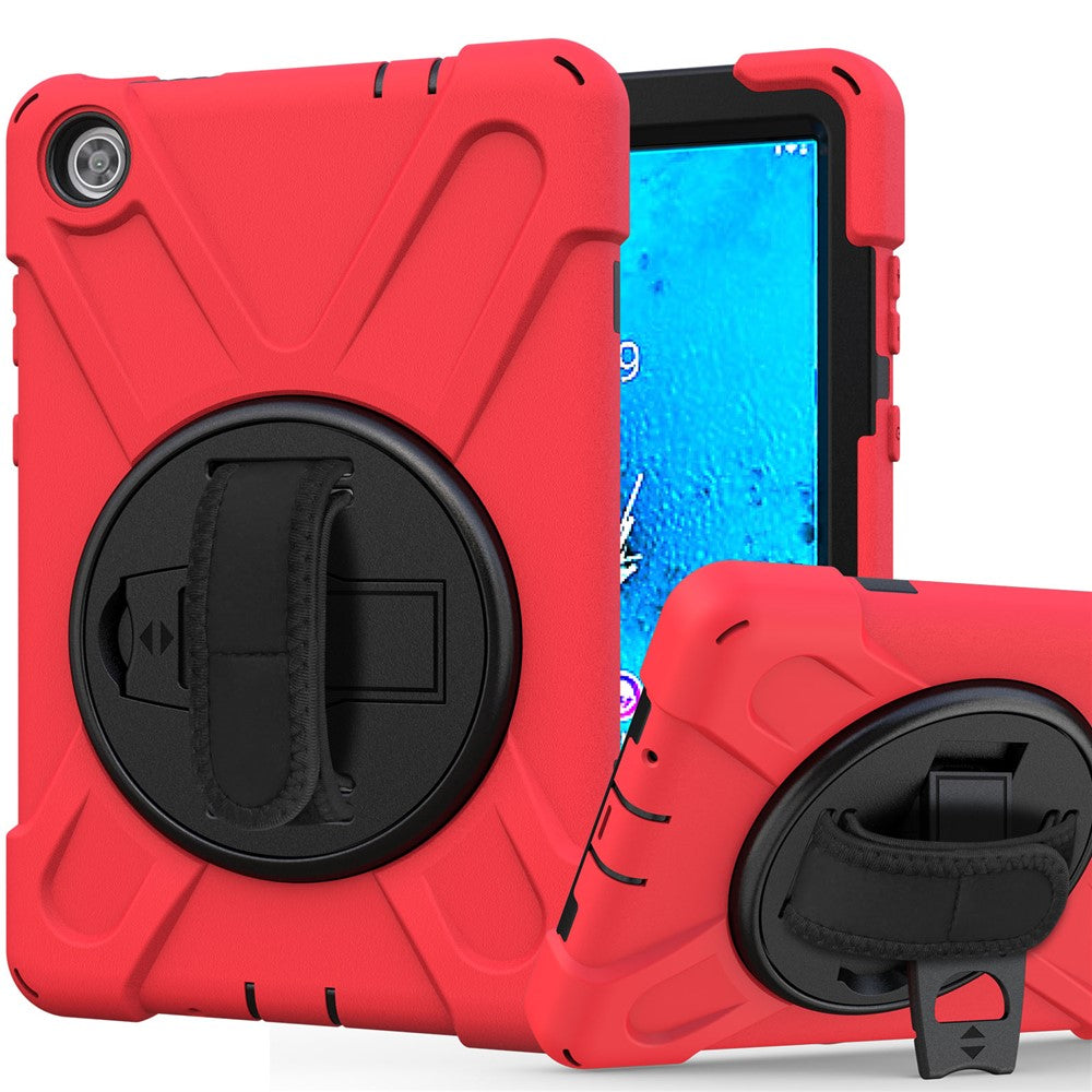 360° Swivel PC + Silicone Kickstand Tablet Case with Pen Slot Hand Band for Lenovo Tab M8 8" TB-8505F/8505X 2019 - Red