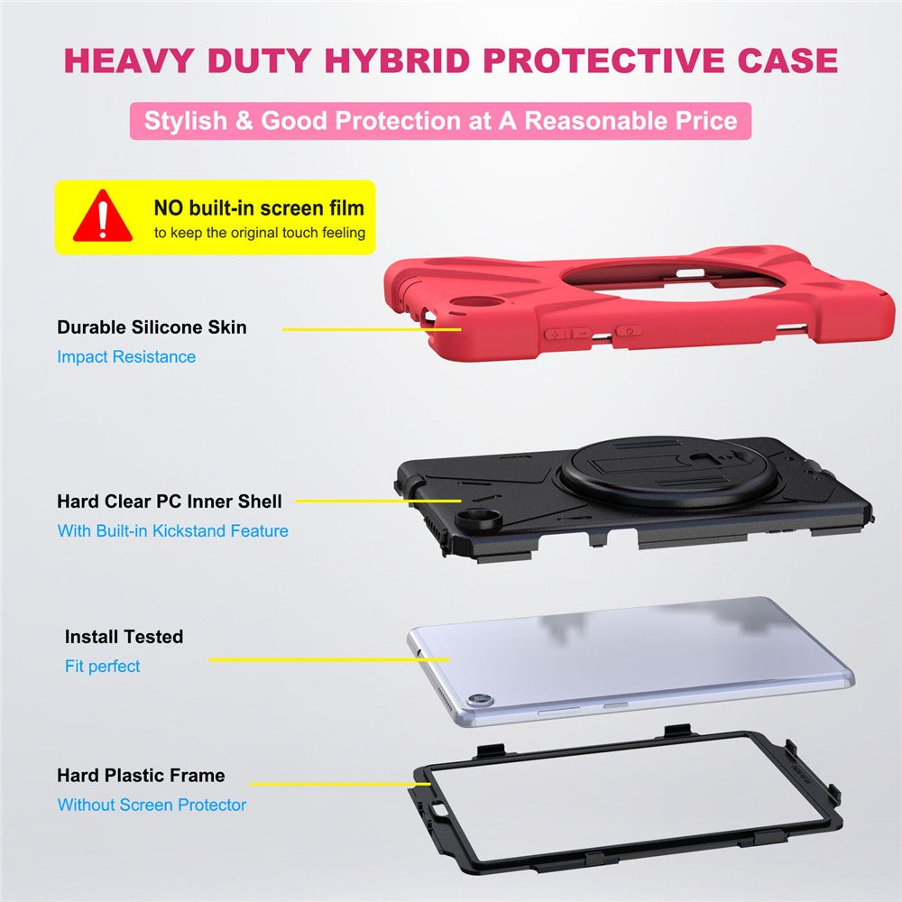 360° Swivel PC + Silicone Kickstand Tablet Case with Pen Slot Hand Band for Lenovo Tab M8 8" TB-8505F/8505X 2019 - Red