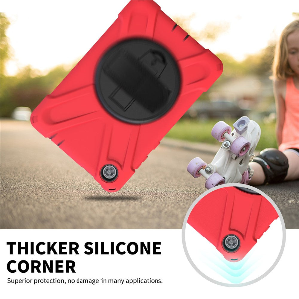 360° Swivel PC + Silicone Kickstand Tablet Case with Pen Slot Hand Band for Lenovo Tab M8 8" TB-8505F/8505X 2019 - Red
