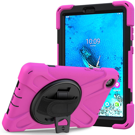 360° Swivel PC + Silicone Kickstand Tablet Case with Pen Slot Hand Band for Lenovo Tab M8 8" TB-8505F/8505X 2019 - Rose