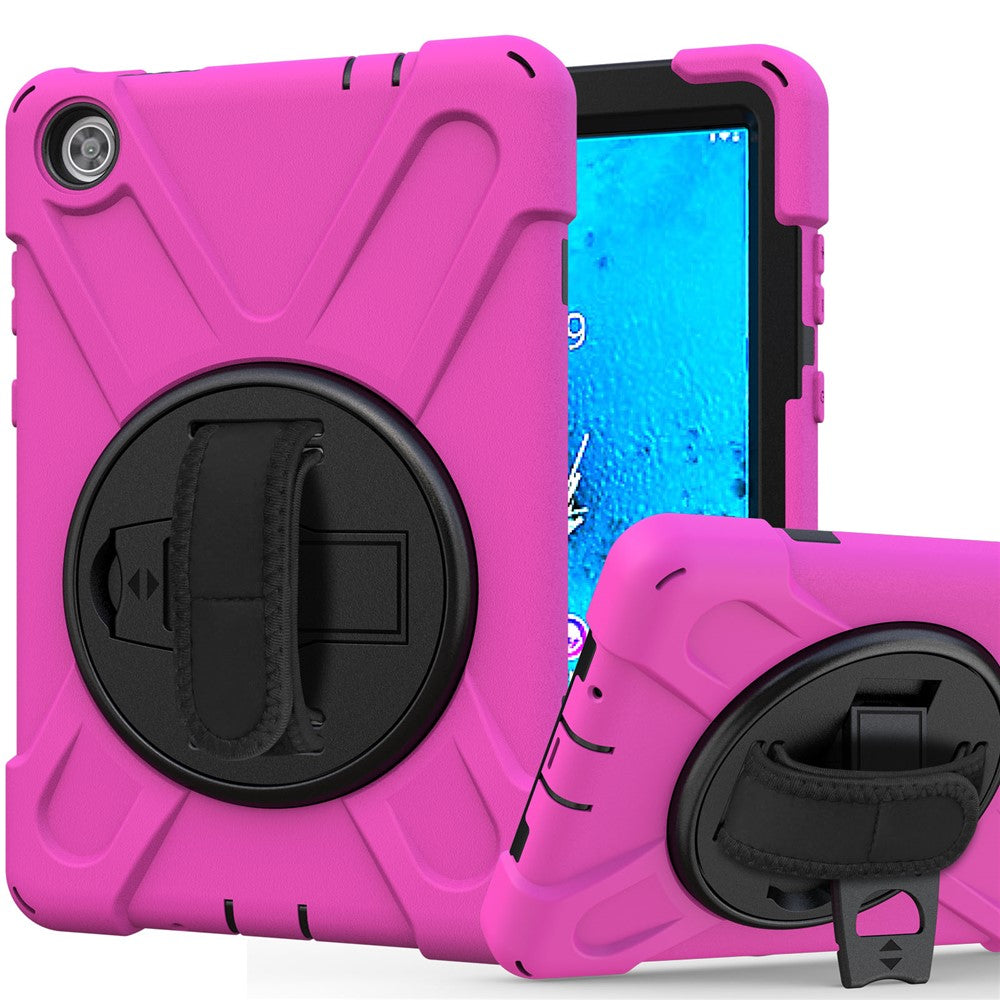 360° Swivel PC + Silicone Kickstand Tablet Case with Pen Slot Hand Band for Lenovo Tab M8 8" TB-8505F/8505X 2019 - Rose