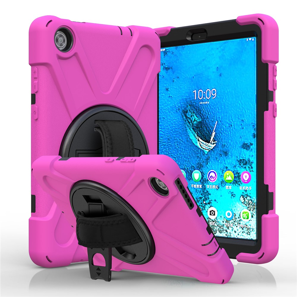 360° Swivel PC + Silicone Kickstand Tablet Case with Pen Slot Hand Band for Lenovo Tab M8 8" TB-8505F/8505X 2019 - Rose