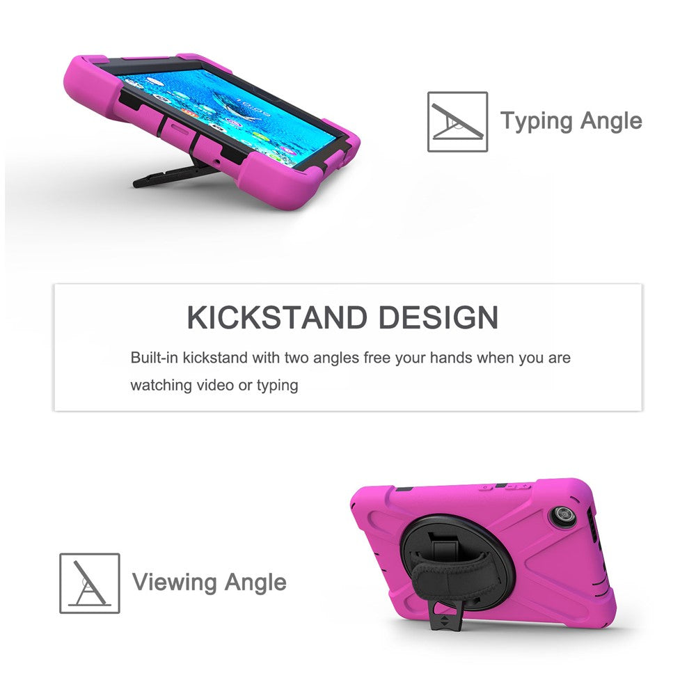 360° Swivel PC + Silicone Kickstand Tablet Case with Pen Slot Hand Band for Lenovo Tab M8 8" TB-8505F/8505X 2019 - Rose