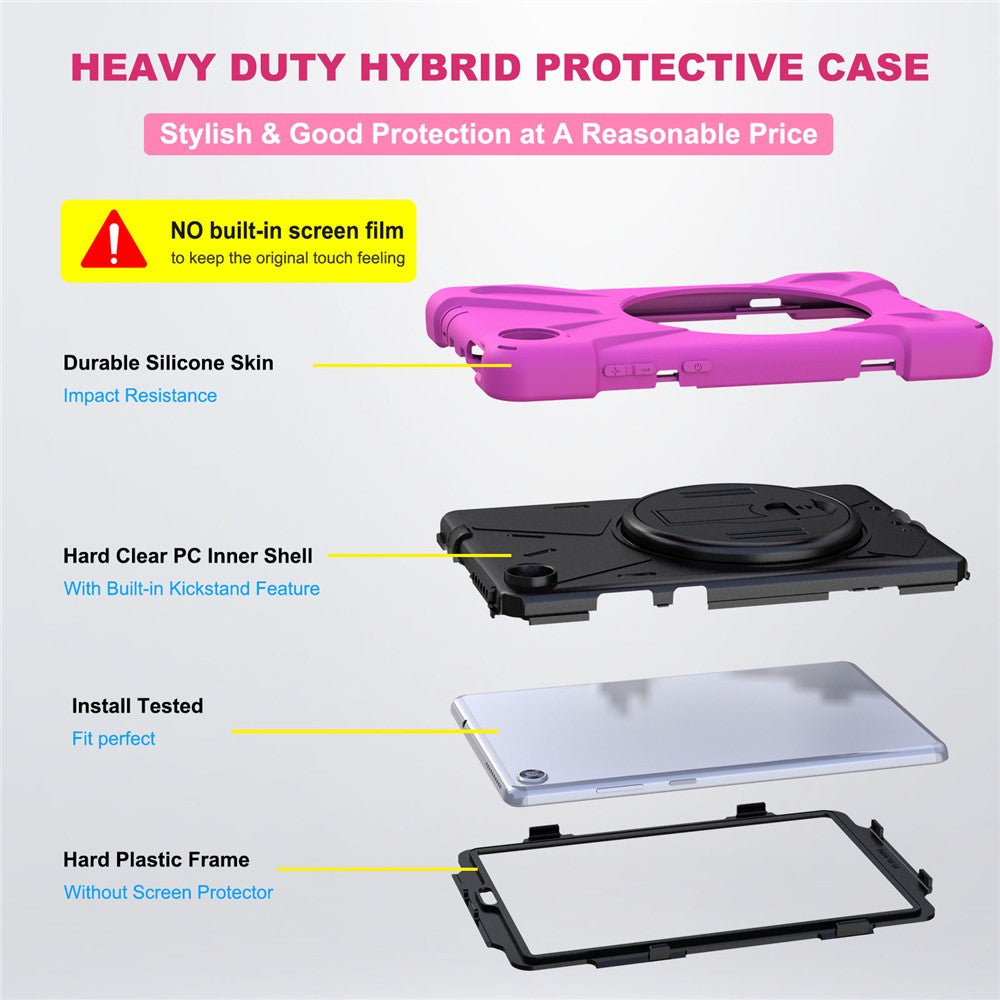 360° Swivel PC + Silicone Kickstand Tablet Case with Pen Slot Hand Band for Lenovo Tab M8 8" TB-8505F/8505X 2019 - Rose