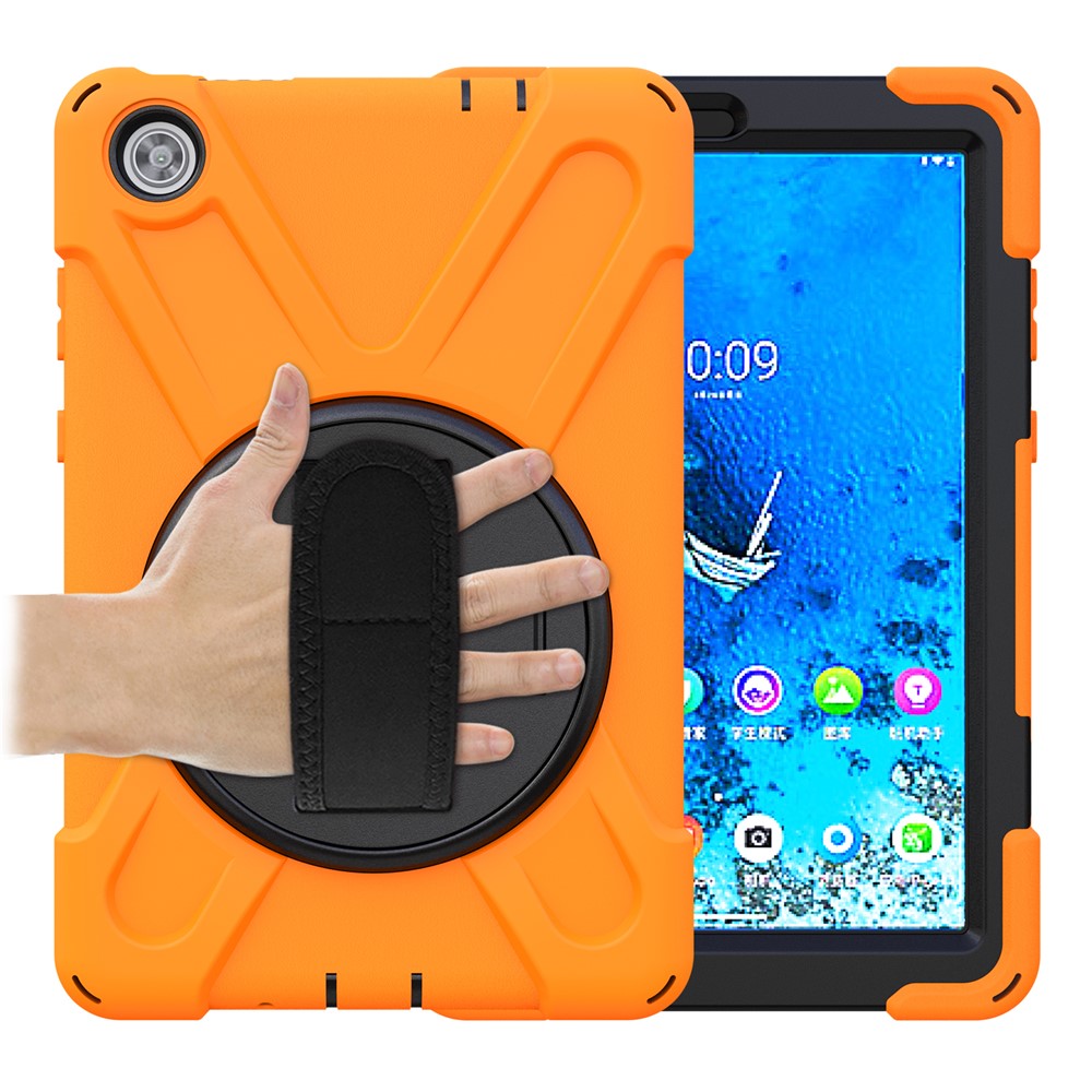 360° Swivel PC + Silicone Kickstand Tablet Case with Pen Slot Hand Band for Lenovo Tab M8 8" TB-8505F/8505X 2019 - Orange