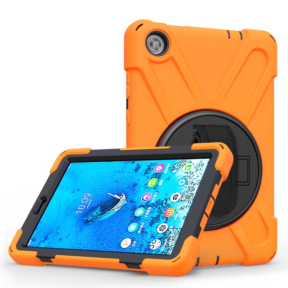 360° Swivel PC + Silicone Kickstand Tablet Case with Pen Slot Hand Band for Lenovo Tab M8 8" TB-8505F/8505X 2019 - Orange