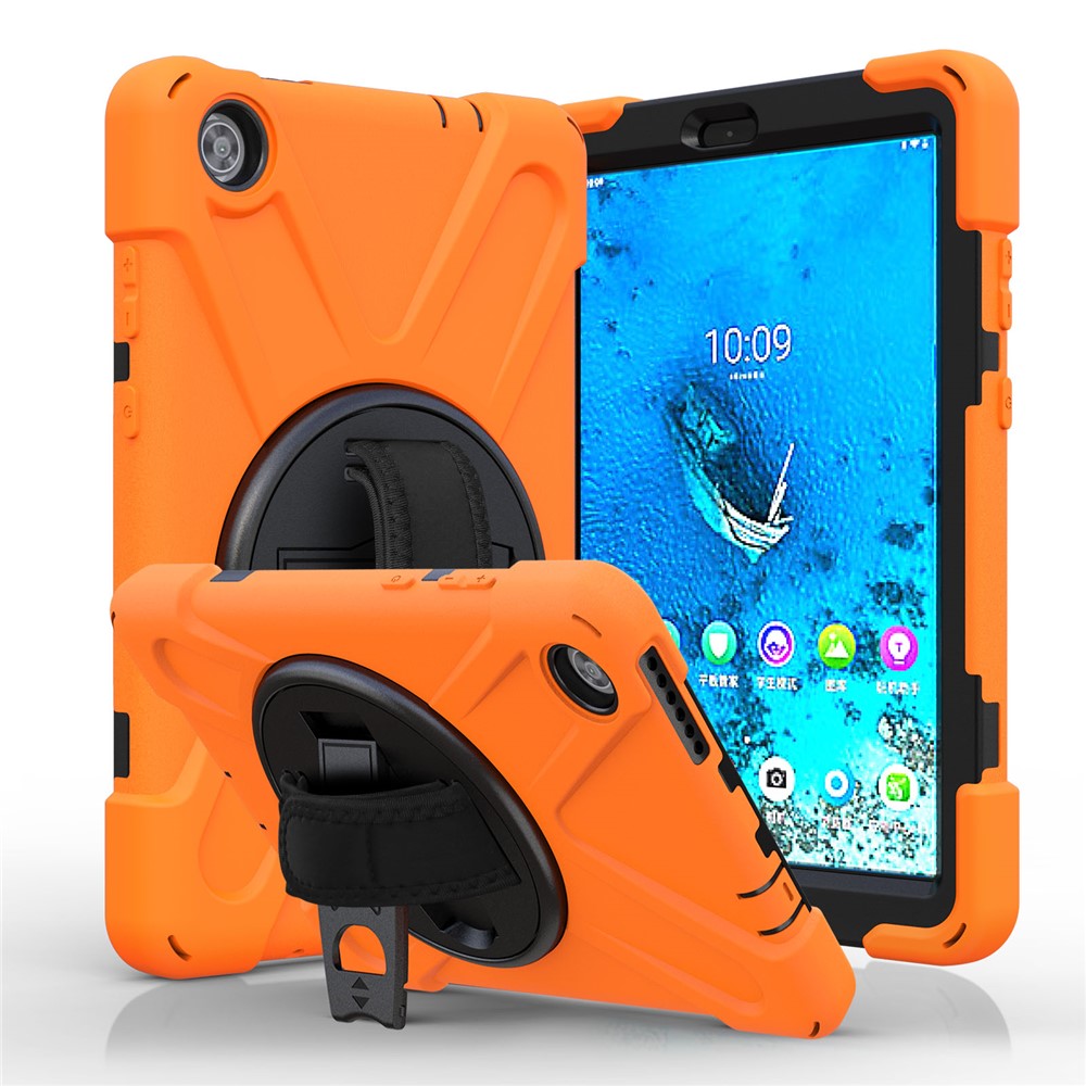 360° Swivel PC + Silicone Kickstand Tablet Case with Pen Slot Hand Band for Lenovo Tab M8 8" TB-8505F/8505X 2019 - Orange