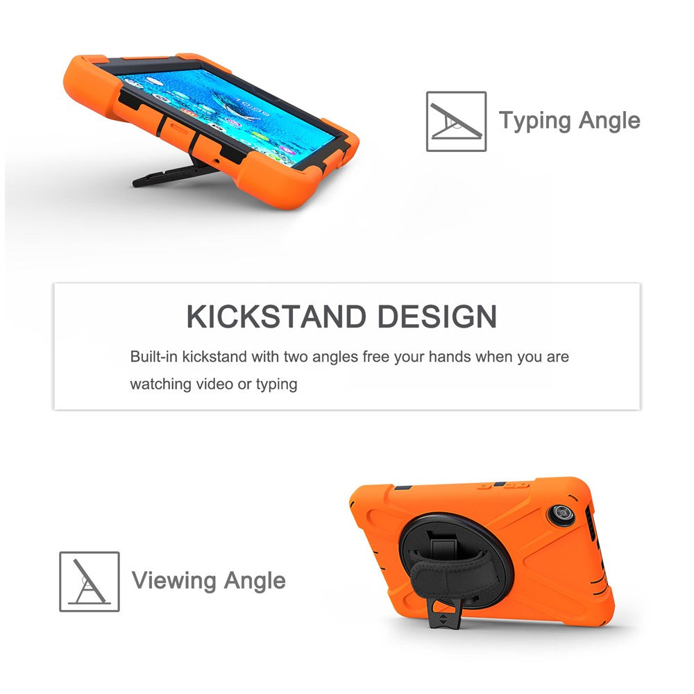 360° Swivel PC + Silicone Kickstand Tablet Case with Pen Slot Hand Band for Lenovo Tab M8 8" TB-8505F/8505X 2019 - Orange