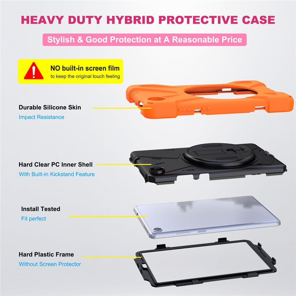 360° Swivel PC + Silicone Kickstand Tablet Case with Pen Slot Hand Band for Lenovo Tab M8 8" TB-8505F/8505X 2019 - Orange