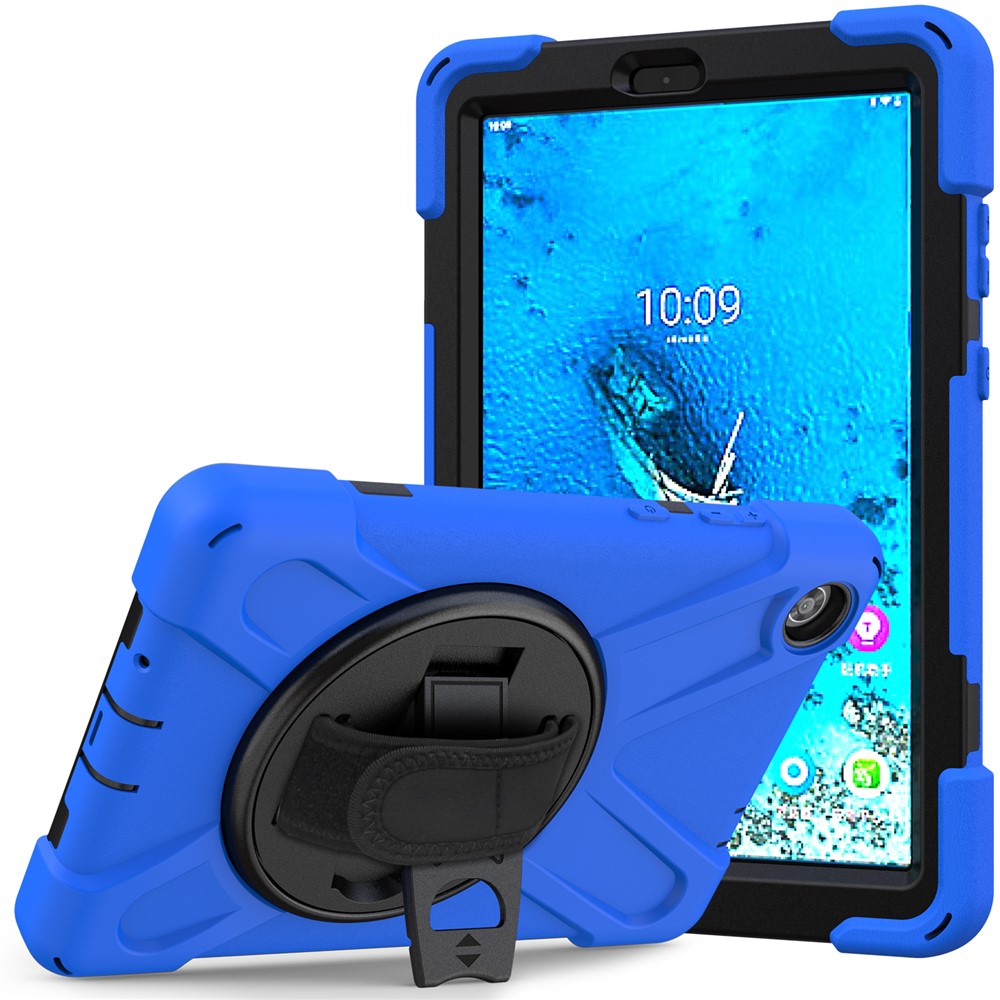 360° Swivel PC + Silicone Kickstand Tablet Case with Pen Slot Hand Band for Lenovo Tab M8 8" TB-8505F/8505X 2019 - Blue