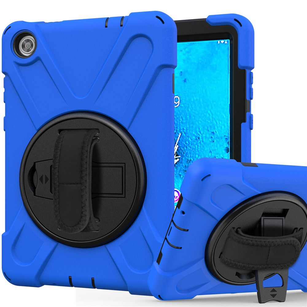 360° Swivel PC + Silicone Kickstand Tablet Case with Pen Slot Hand Band for Lenovo Tab M8 8" TB-8505F/8505X 2019 - Blue