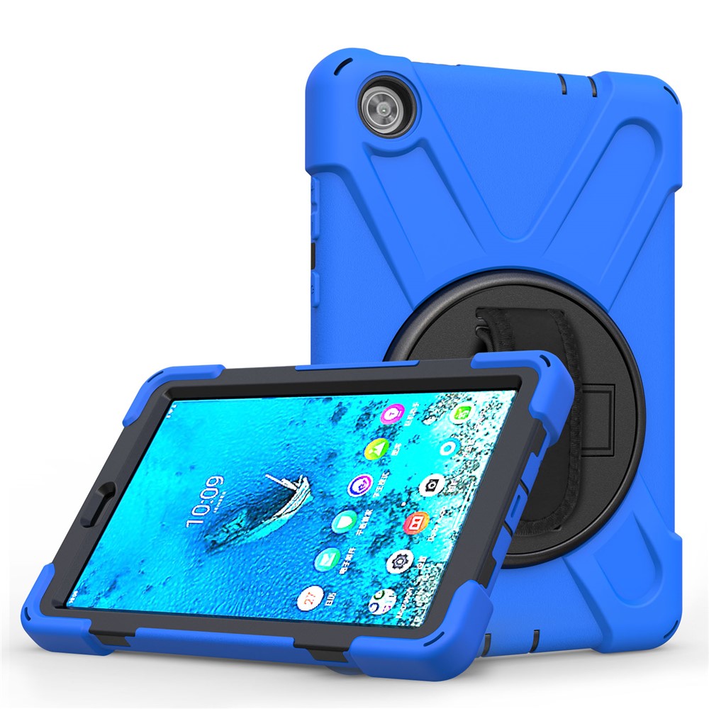 360° Swivel PC + Silicone Kickstand Tablet Case with Pen Slot Hand Band for Lenovo Tab M8 8" TB-8505F/8505X 2019 - Blue