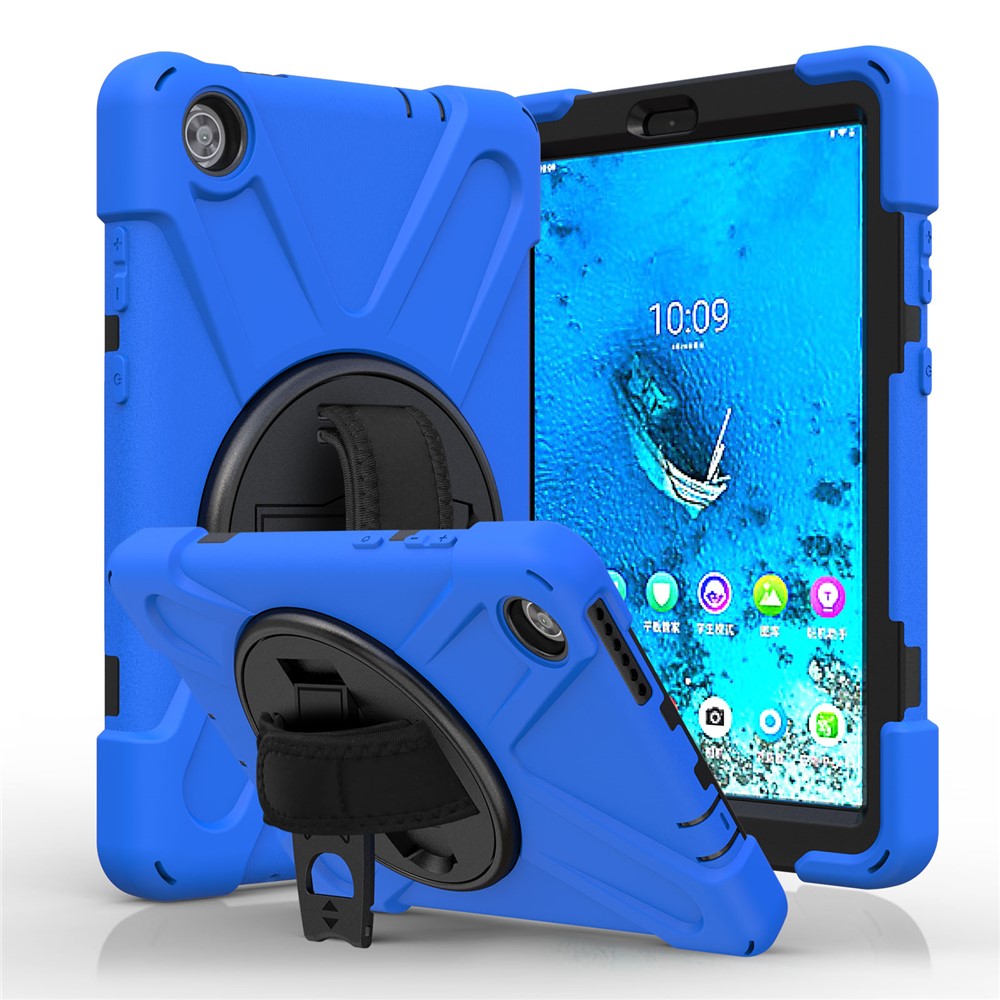 360° Swivel PC + Silicone Kickstand Tablet Case with Pen Slot Hand Band for Lenovo Tab M8 8" TB-8505F/8505X 2019 - Blue