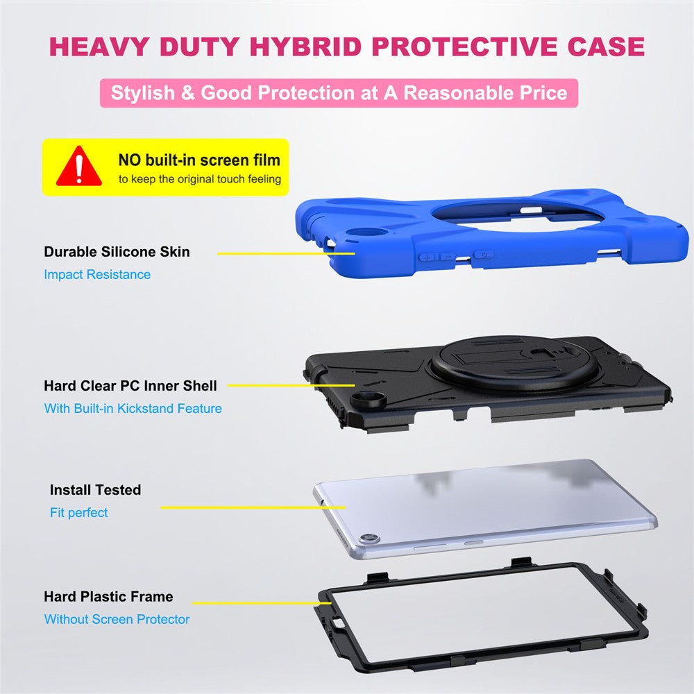 360° Swivel PC + Silicone Kickstand Tablet Case with Pen Slot Hand Band for Lenovo Tab M8 8" TB-8505F/8505X 2019 - Blue