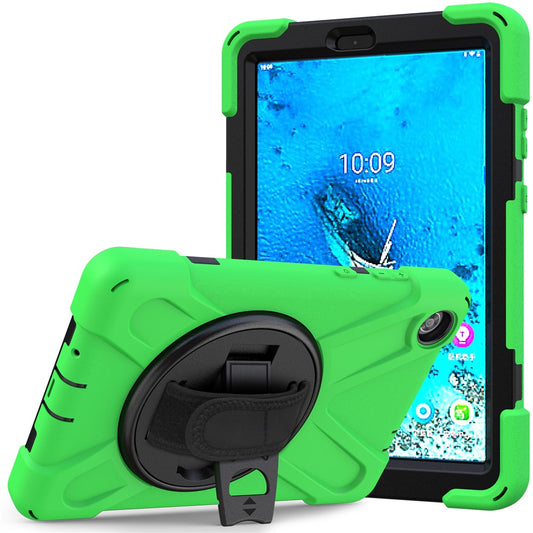 360° Swivel PC + Silicone Kickstand Tablet Case with Pen Slot Hand Band for Lenovo Tab M8 8" TB-8505F/8505X 2019 - Green