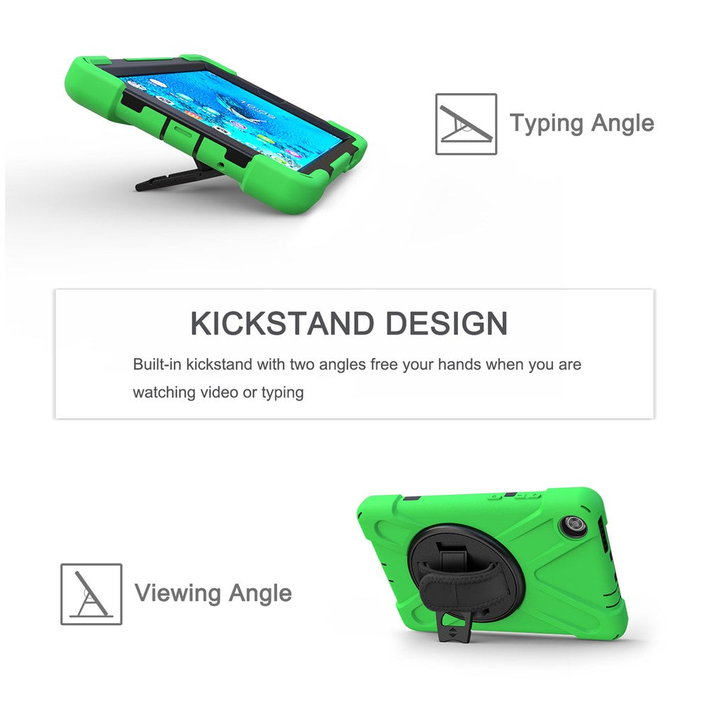 360° Swivel PC + Silicone Kickstand Tablet Case with Pen Slot Hand Band for Lenovo Tab M8 8" TB-8505F/8505X 2019 - Green