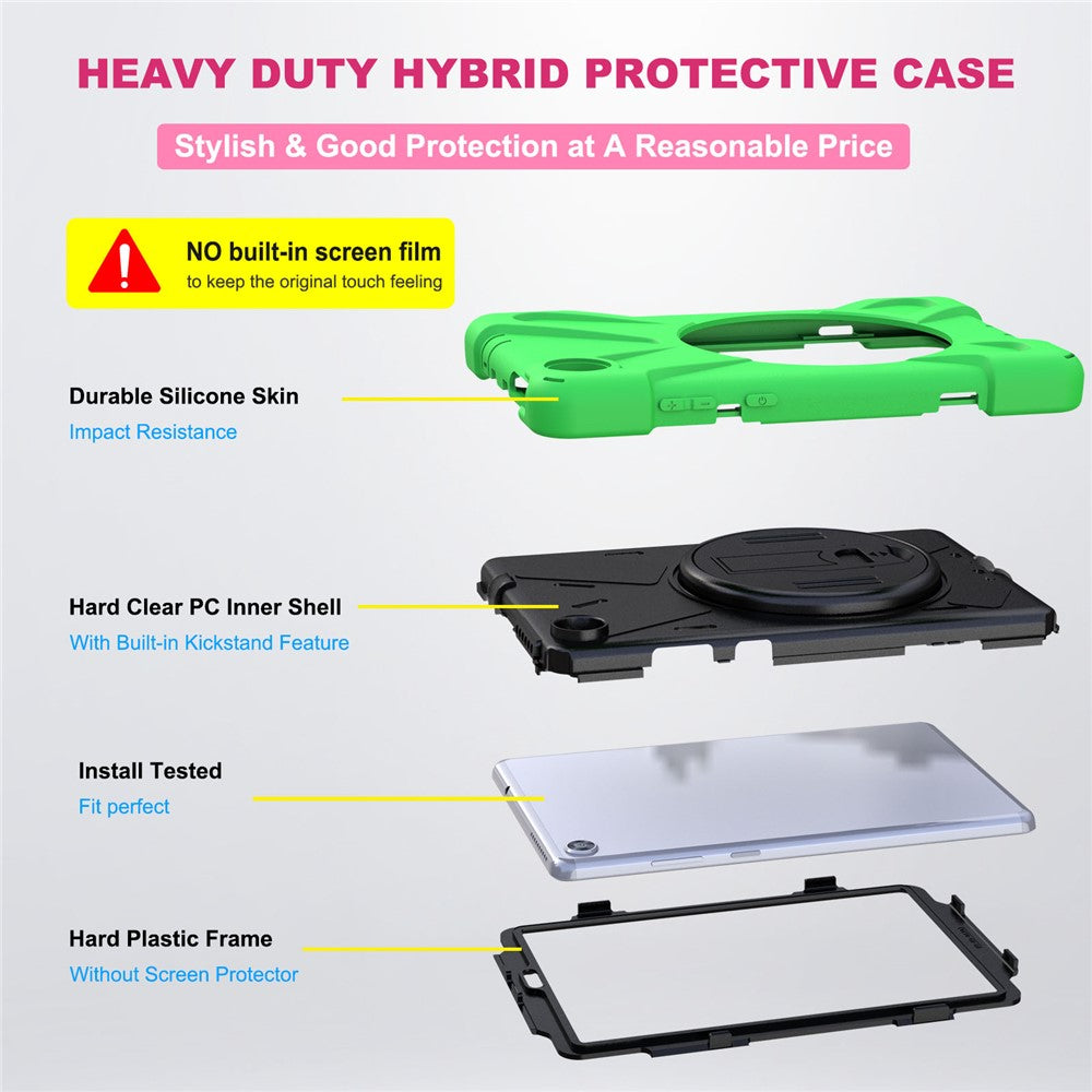 360° Swivel PC + Silicone Kickstand Tablet Case with Pen Slot Hand Band for Lenovo Tab M8 8" TB-8505F/8505X 2019 - Green