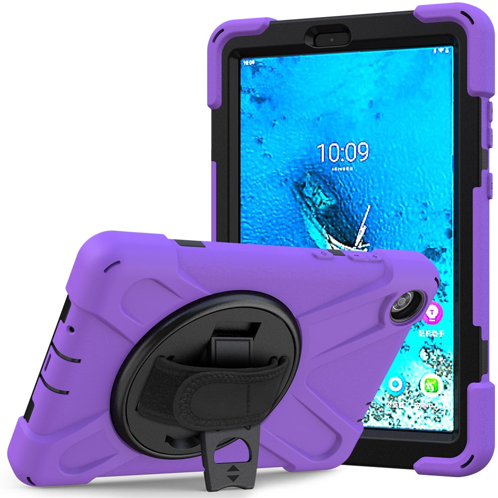 360° Swivel PC + Silicone Kickstand Tablet Case with Pen Slot Hand Band for Lenovo Tab M8 8" TB-8505F/8505X 2019 - Purple