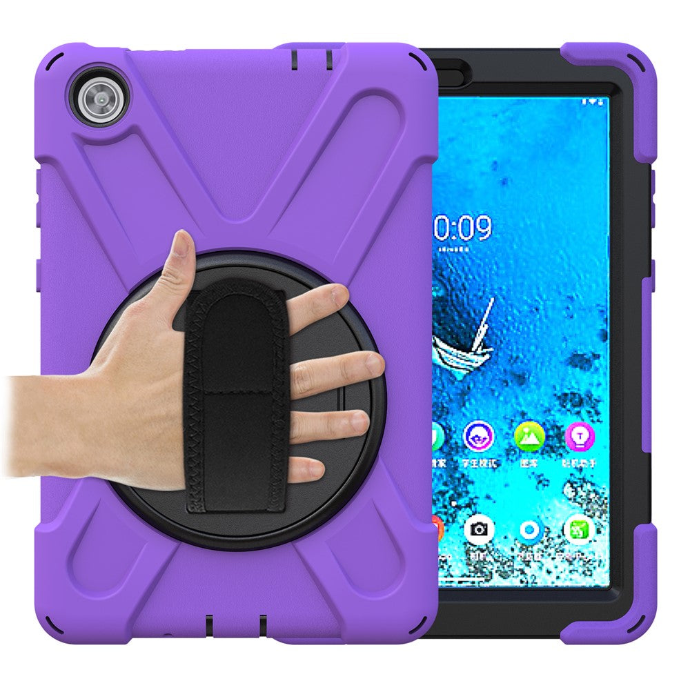 360° Swivel PC + Silicone Kickstand Tablet Case with Pen Slot Hand Band for Lenovo Tab M8 8" TB-8505F/8505X 2019 - Purple